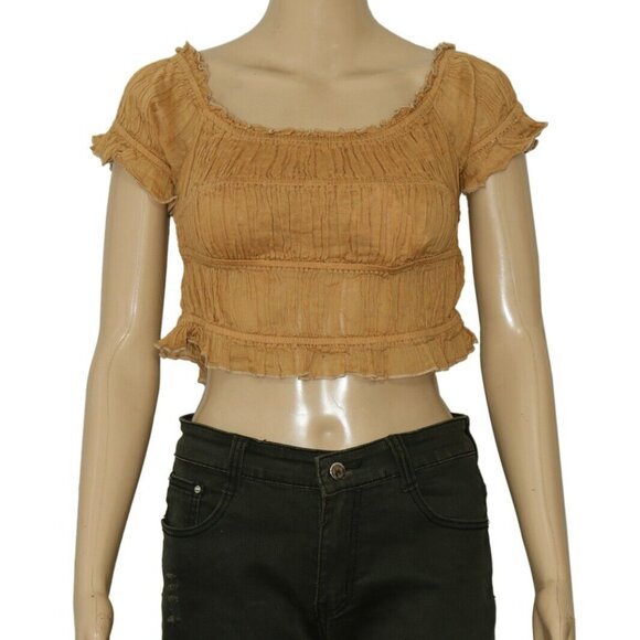 Free People Fp One Cheri Top Smocked Cropped Golden Nugget S - Picture 3 of 6